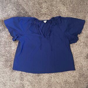 Royal Blue Crinkle Fabric  Flare Sleeve Top
